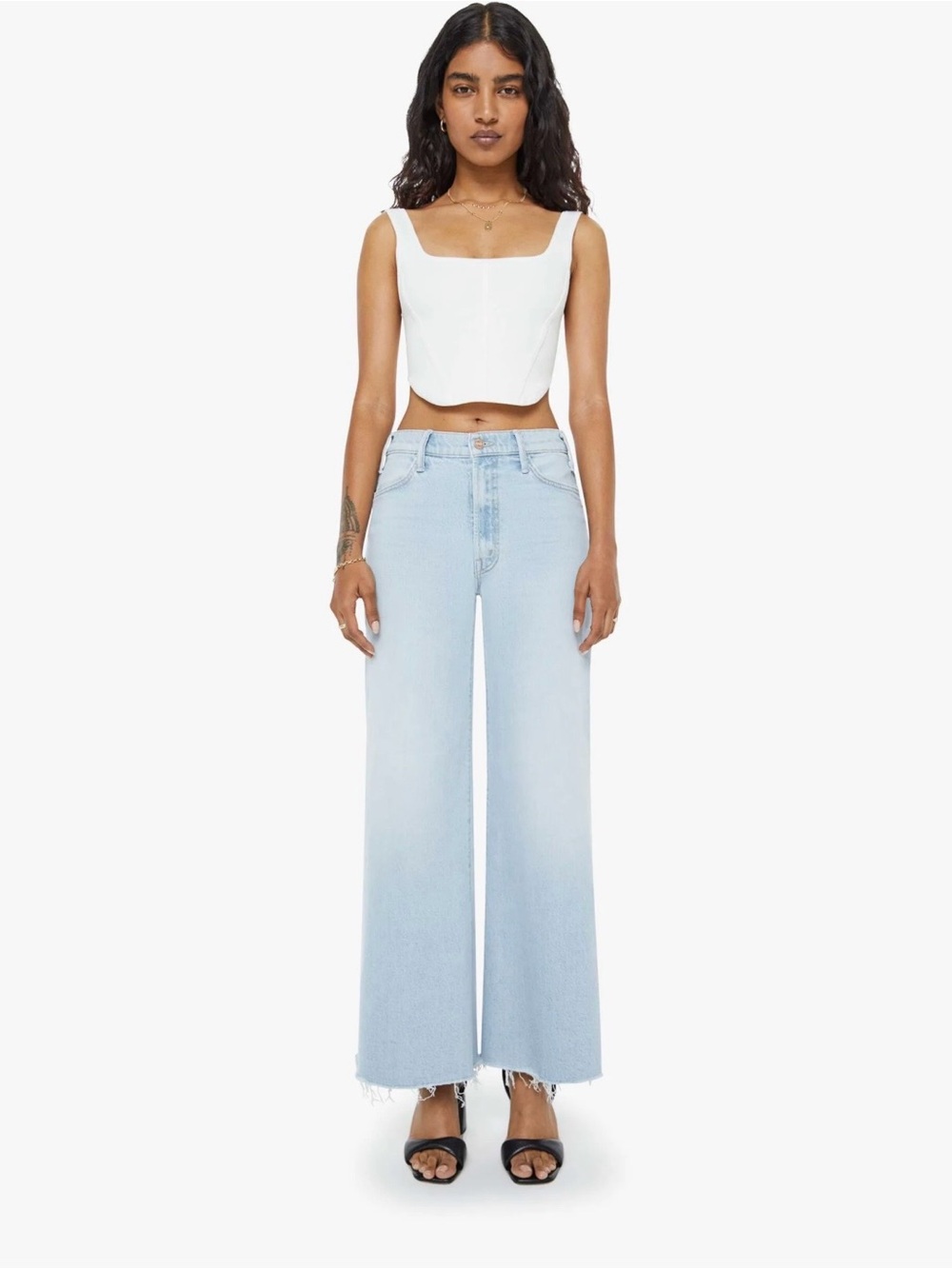 MOTHER PETITES The Lil Hustler Roller Skimp Fray Jeans in Light Blue